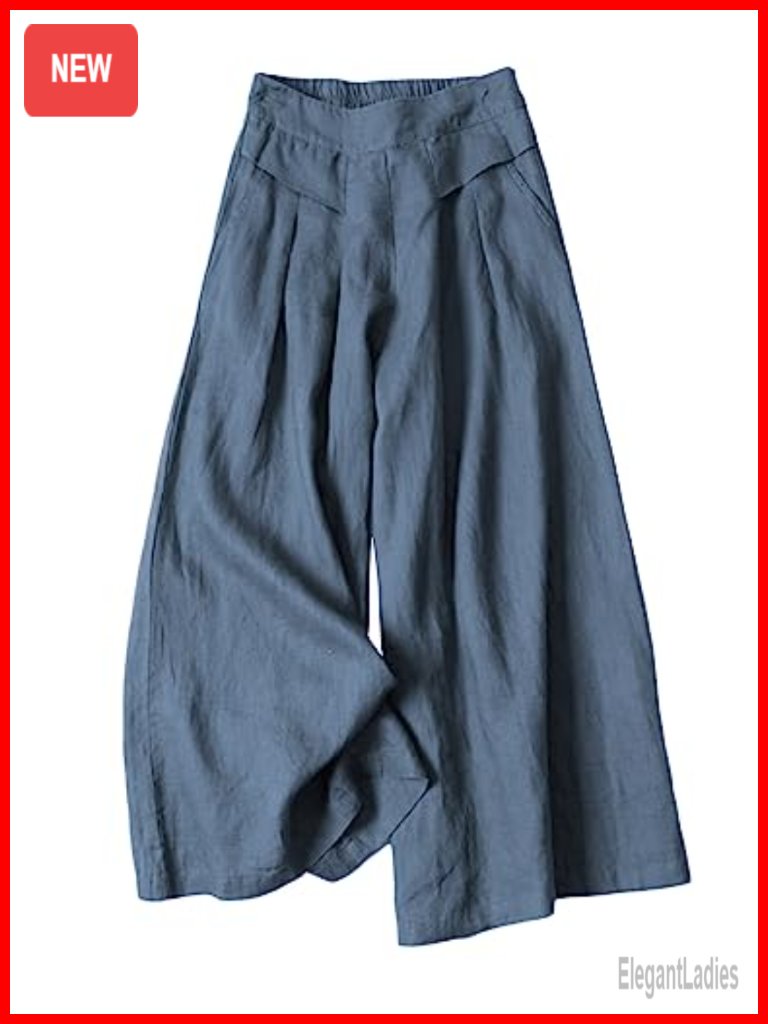 Cotton Linen Wide Leg Capri Palazzo Pants With Pockets